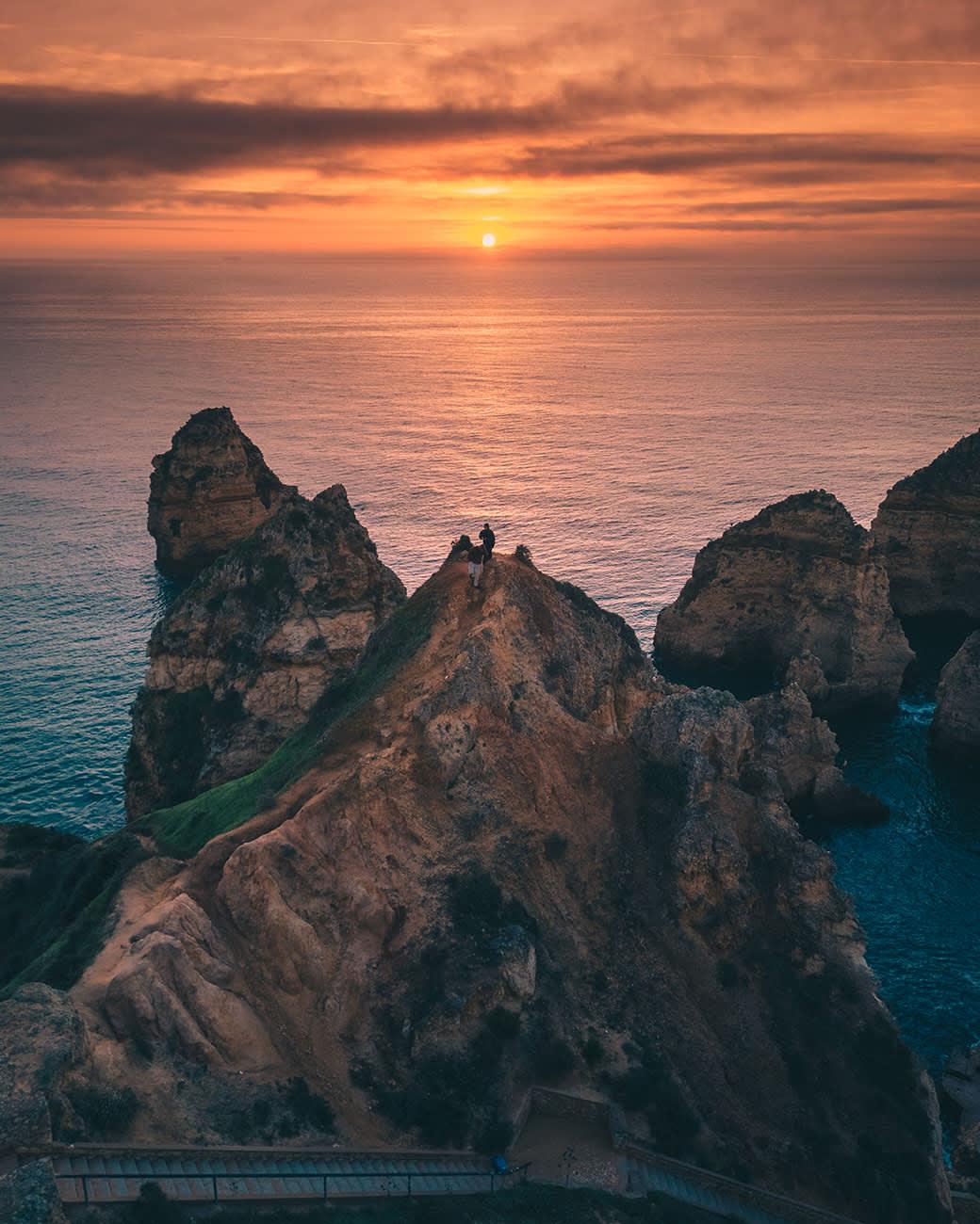 Sunrise view from Ponta da Piedade, in Lagos, Algarve, Portugal